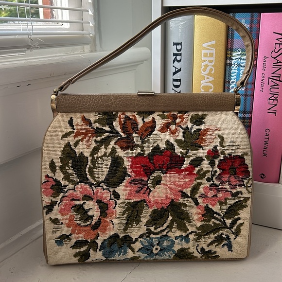 60s Large Tapestry Top Handle Purse - Picture 2 of 14